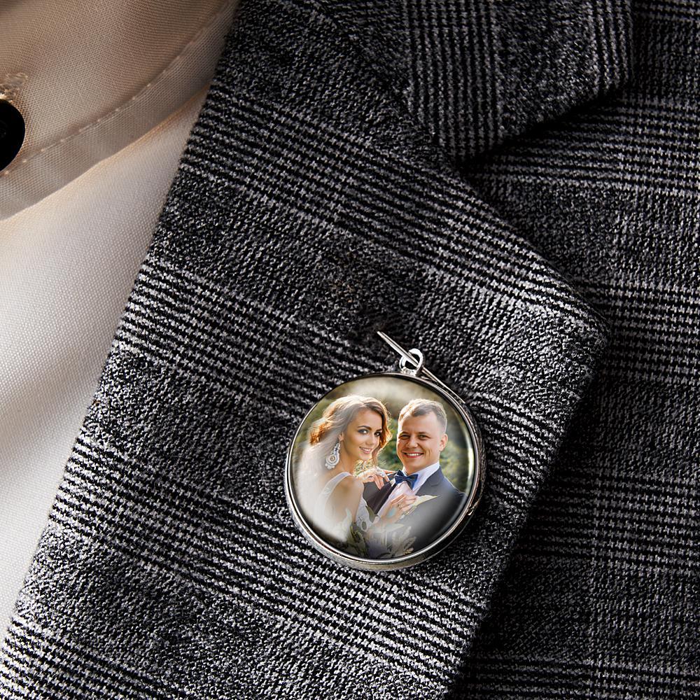 Custom Photo Lapel Pin With Text Retro Brooch Gift For Man - soufeelus