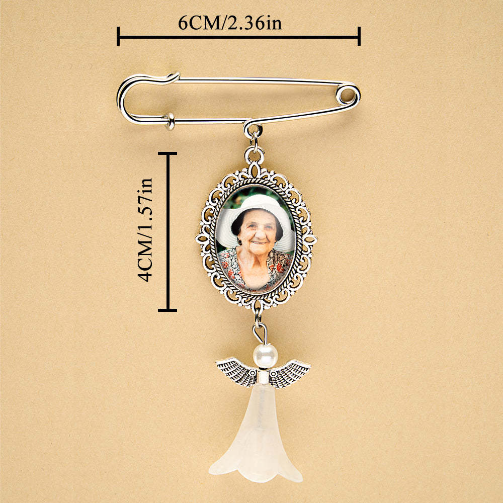 Personalized Angel Wings Pin Brooch Wedding Bouquet Photo Charm Wedding Memorial Gift for Bride - soufeelus
