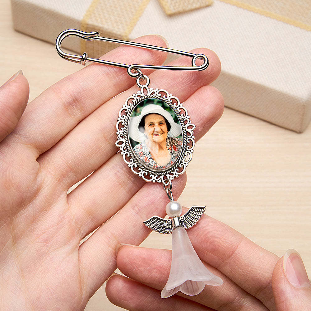 Personalized Angel Wings Pin Brooch Wedding Bouquet Photo Charm Wedding Memorial Gift for Bride - soufeelus