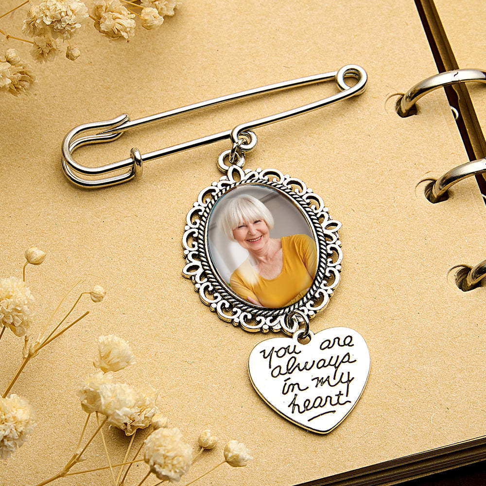 Personalized Angel Wings Pin Brooch Wedding Bouquet Photo Charm Wedding Memorial Gift for Bride - soufeelus