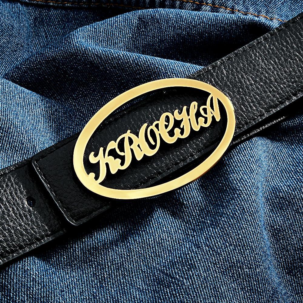 Custom Oval Frame Name Belt Buckle with Free Belt Gift For Him - soufeelus