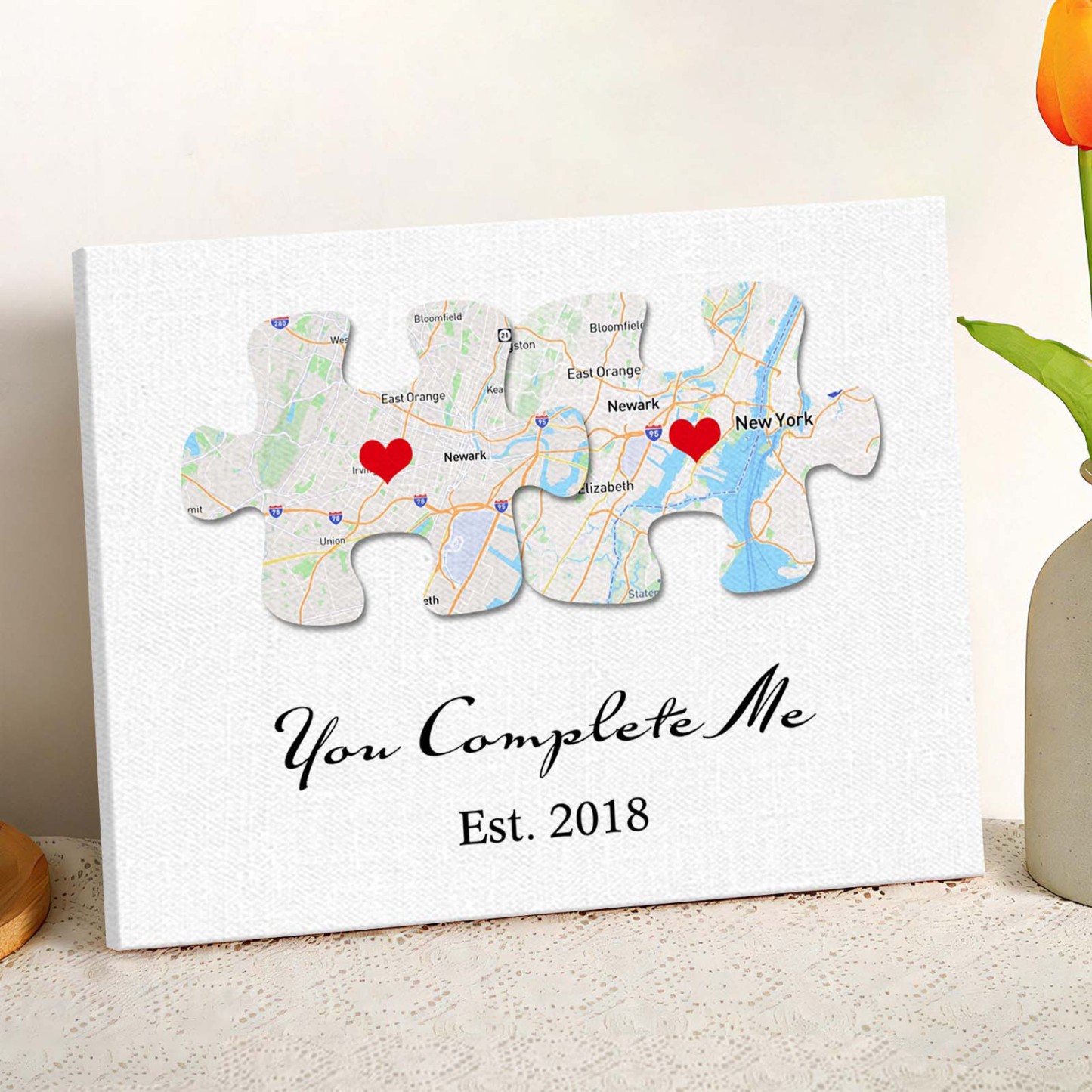 Custom Text and Map You Complete Me Canvas Print Personalized Wall Decor Gift for Couple - soufeelus