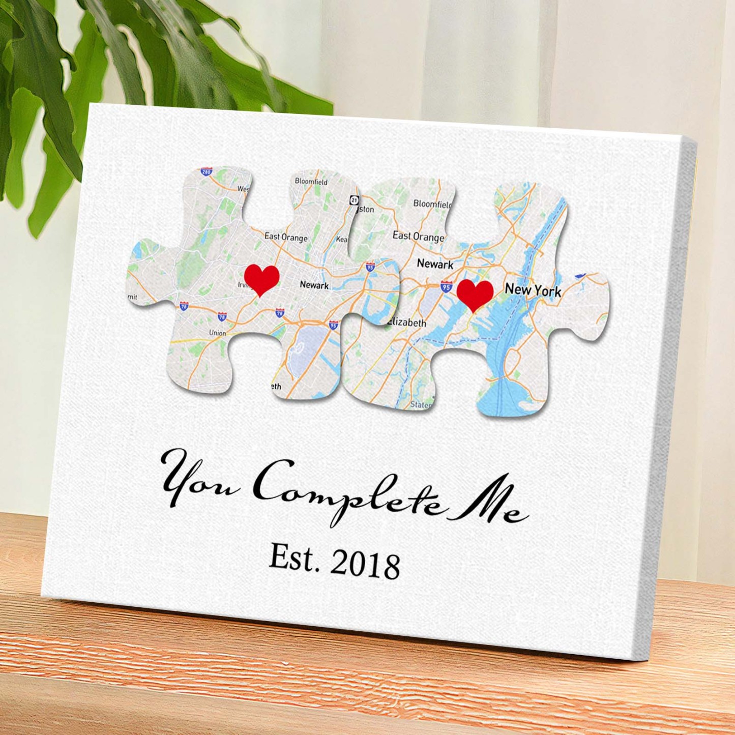 Custom Text and Map You Complete Me Canvas Print Personalized Wall Decor Gift for Couple - soufeelus