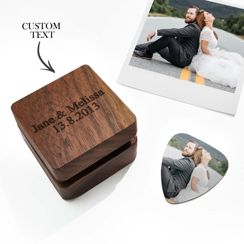 Personalized Engraved Text Guitar Box Holder Custom Name Guitar Picks Set Music Art Gift - soufeelus