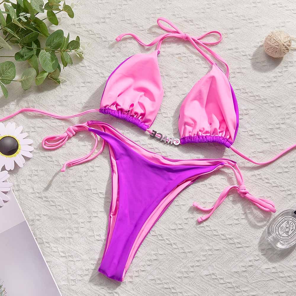 Custom Name Colorful Bikini Sets Personalized DIY Crystal Letters Bikini - soufeelus