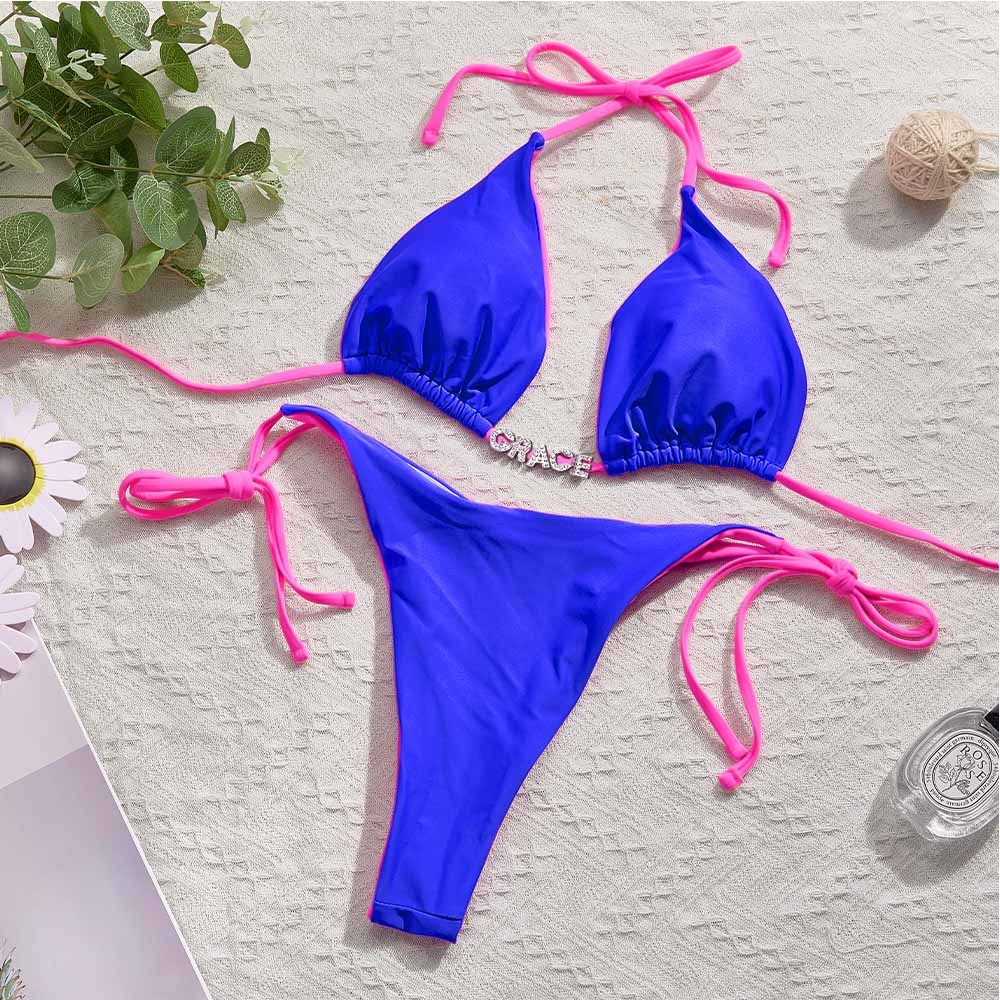 Custom Name Colorful Bikini Sets Personalized DIY Crystal Letters Bikini - soufeelus