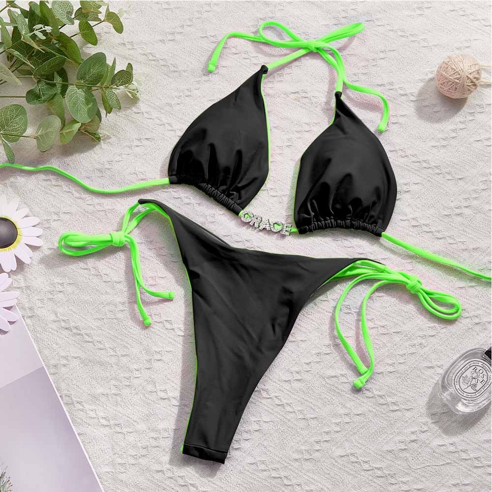 Custom Name Colorful Bikini Sets Personalized DIY Crystal Letters Bikini - soufeelus