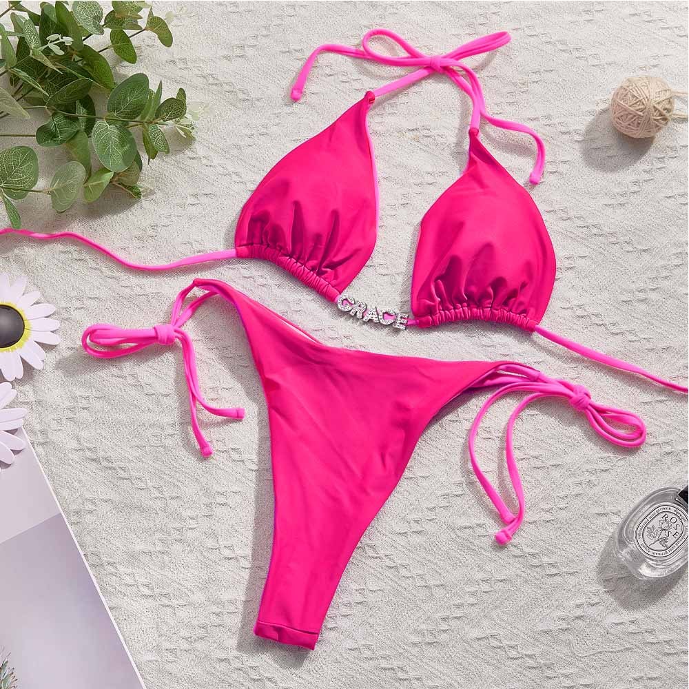 Custom Name Colorful Bikini Sets Personalized DIY Crystal Letters Bikini - soufeelus