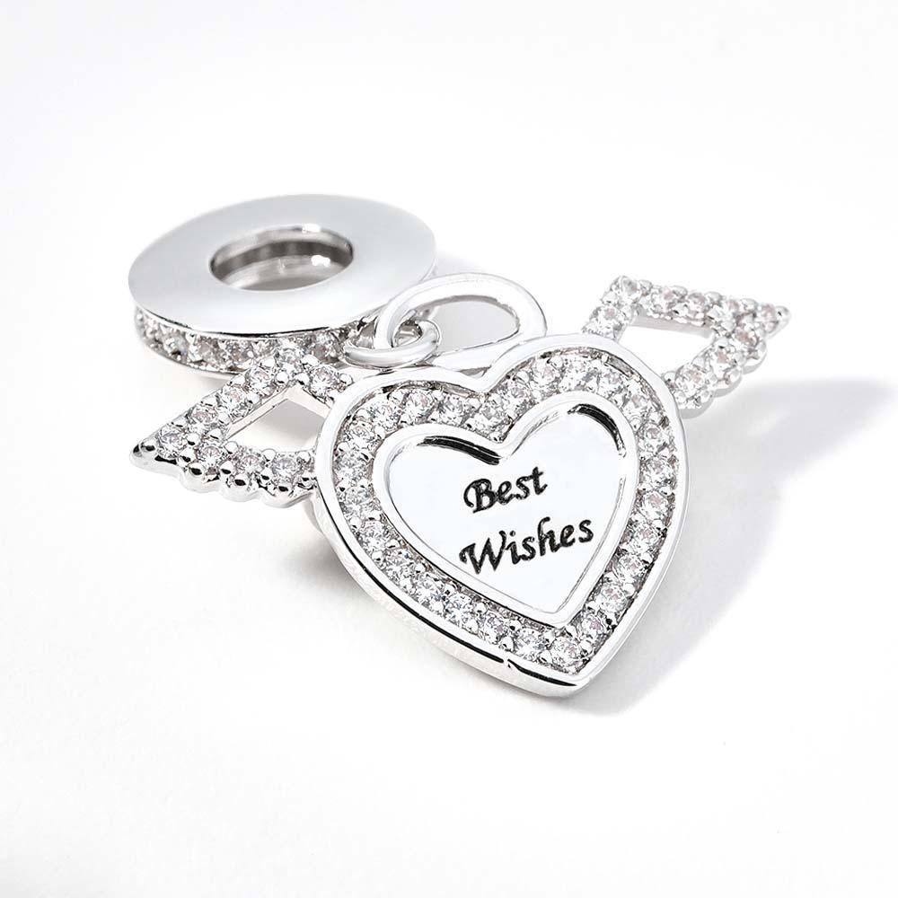 Engraved Charm Heart Shaped Wing Charms Jewelry Gift for Women Girls - soufeelus