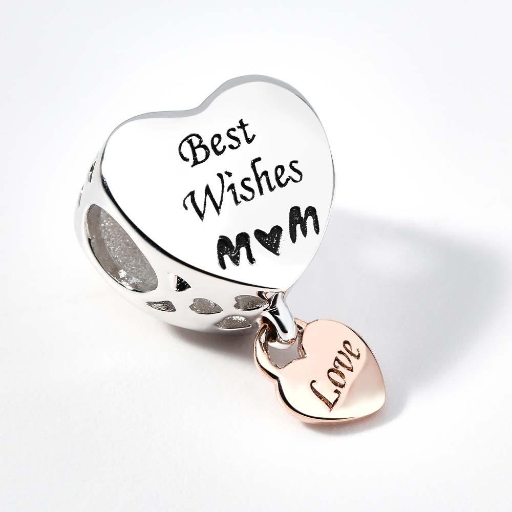 Engraved Charm Heart Shaped Mom Beads Charms for Mother's Day Gifts - soufeelus