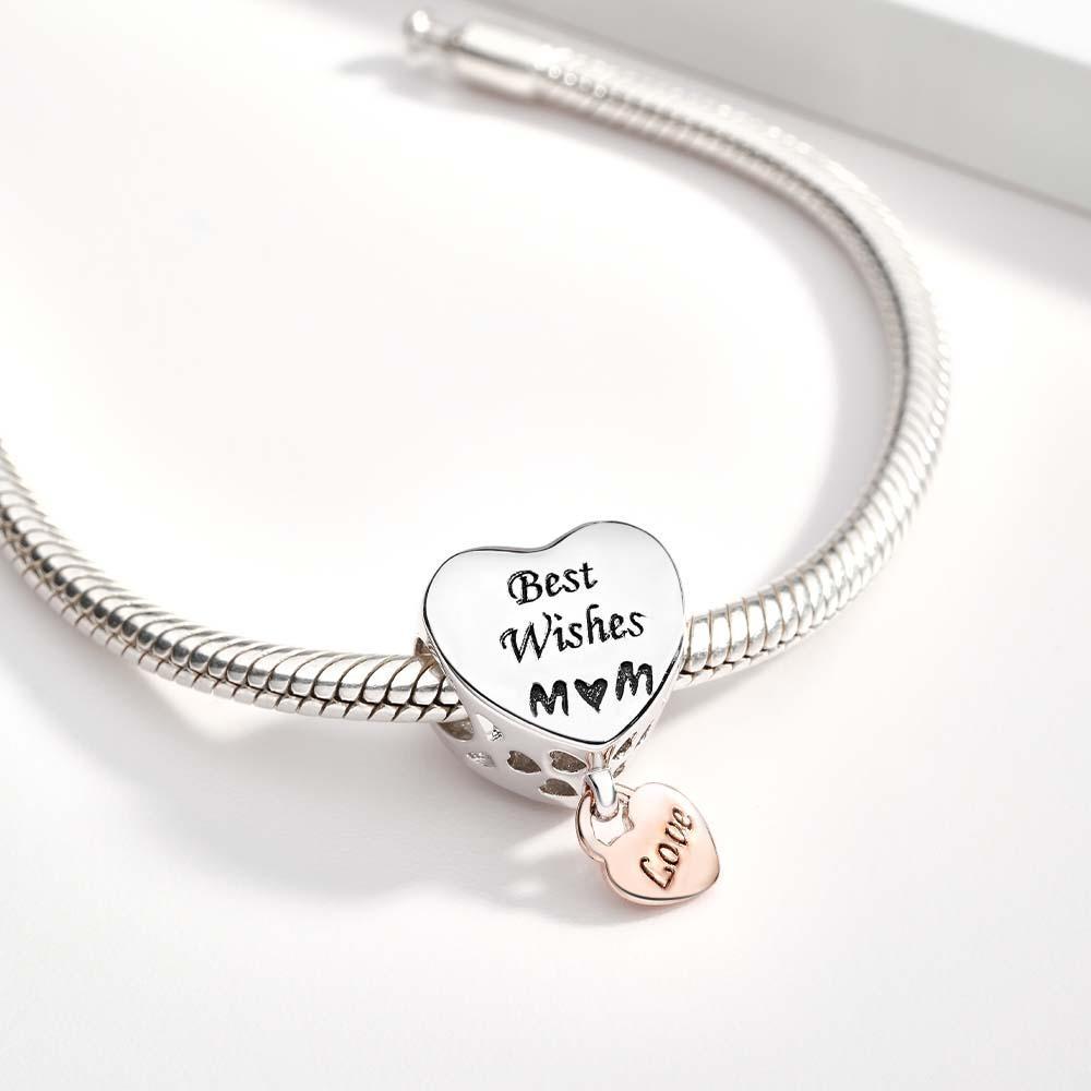 Engraved Charm Heart Shaped Mom Beads Charms for Mother's Day Gifts - soufeelus