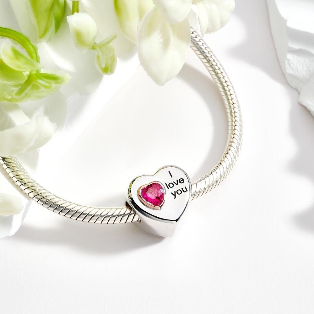 Custom Photo Heart Charm Personalized Engraved Birthstone Pendant Jewelry - soufeelus