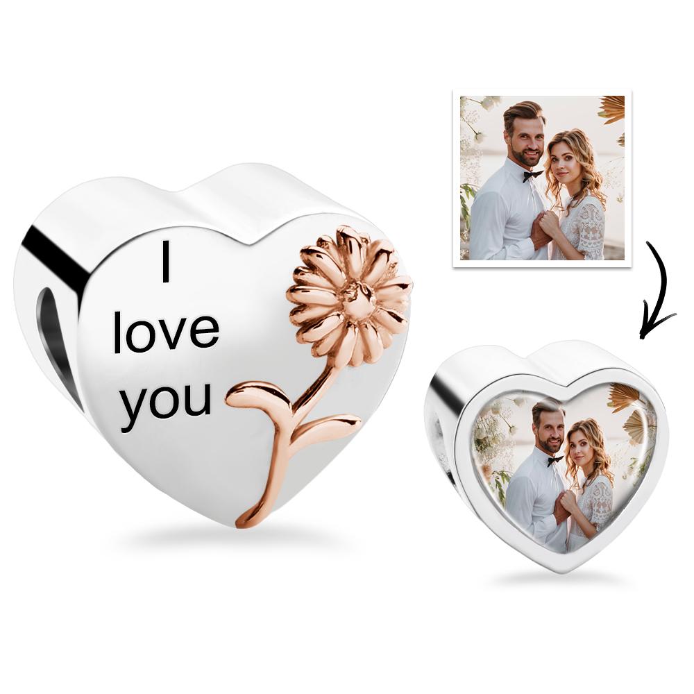 Engravable Birth Flower Charm Beautiful Heart charm Birthday Gift - soufeelus
