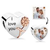 Engravable Birth Flower Charm Beautiful Heart charm Birthday Gift