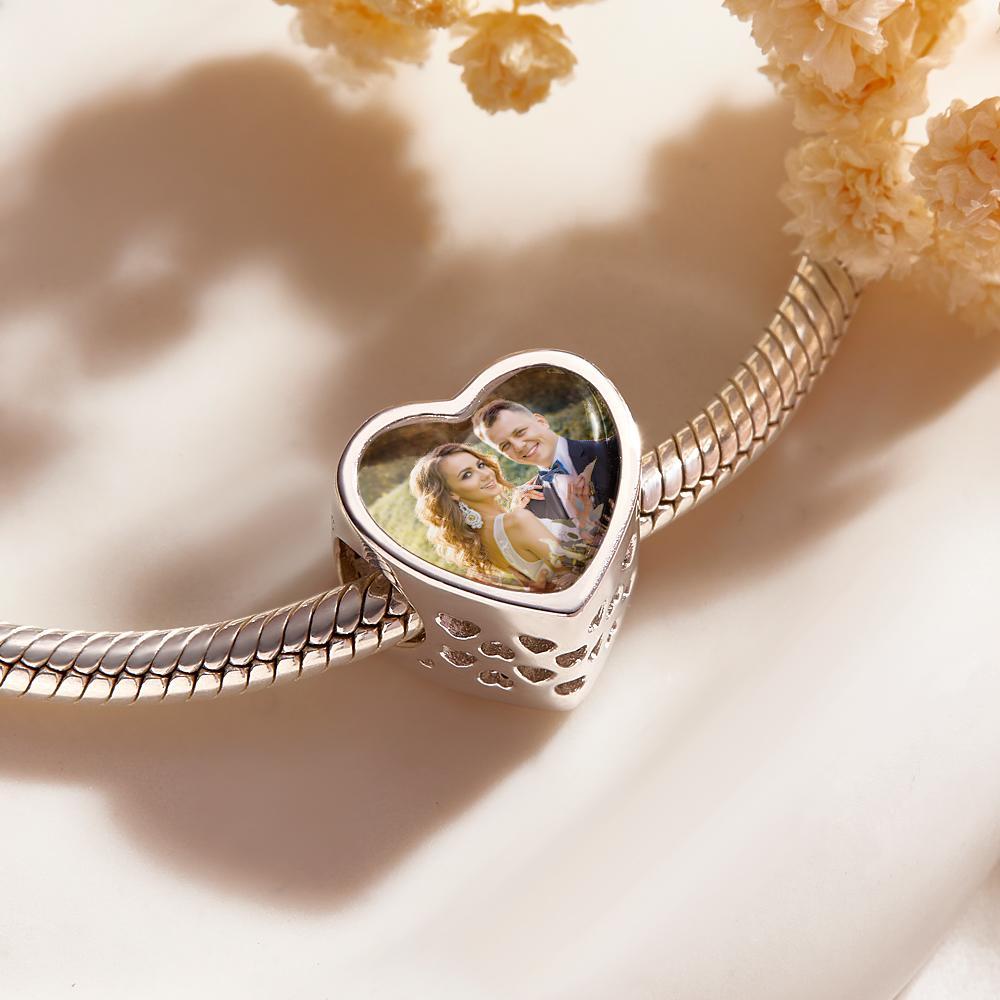 Custom Photo Birthstone Charm Heart Shaped Hollow Out Jewelry Gifts For Her - soufeelus