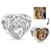 Custom Photo Birthstone Charm Heart Shaped Hollow Out Jewelry Gifts For Her