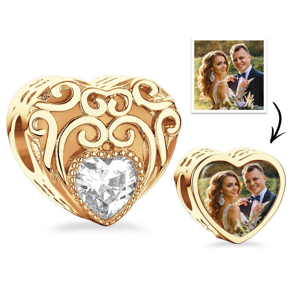 Custom Photo Birthstone Charm Heart Shaped Hollow Out Jewelry Gifts For Her - soufeelus