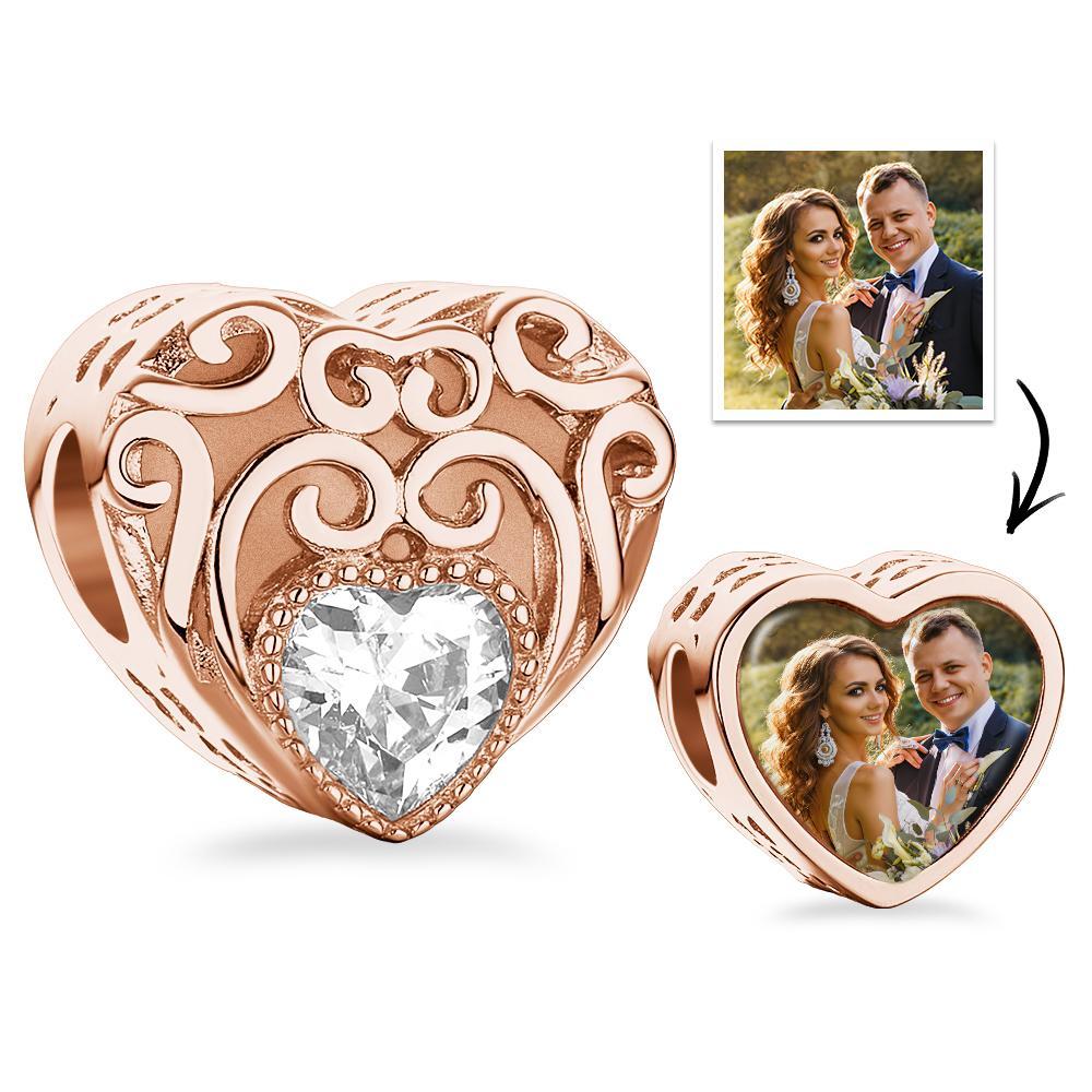 Custom Photo Birthstone Charm Heart Shaped Hollow Out Jewelry Gifts For Her - soufeelus