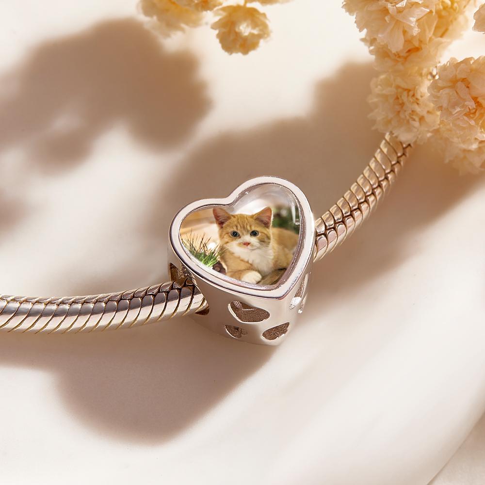 Custom Photo Heart Charm Zircon Decor Pet Cat Design Gifts For Pet Lovers - soufeelus