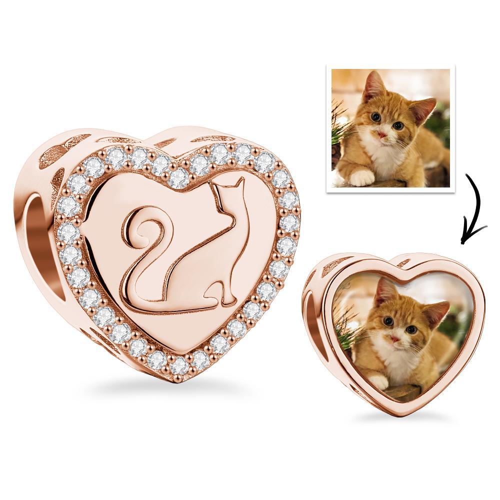 Custom Photo Heart Charm Zircon Decor Pet Cat Design Gifts For Pet Lovers - soufeelus