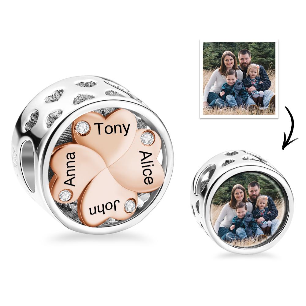 Custom Engraved Photo Charm Lucky Clover Family Love Gift - soufeelus