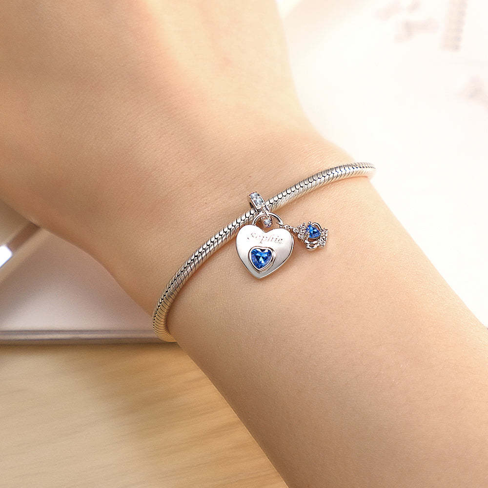 Custom Engraved Birthstone Charm Heart Crown Pendant Love Gift - soufeelus