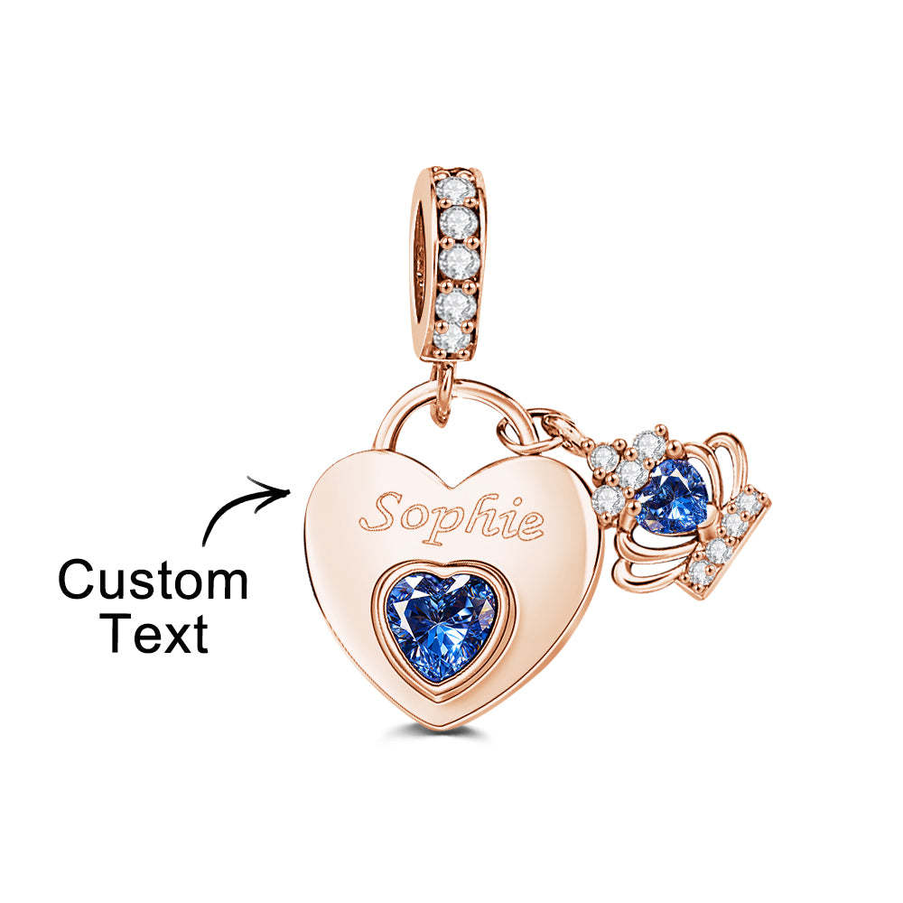 Custom Engraved Birthstone Charm Heart Crown Pendant Love Gift - soufeelus