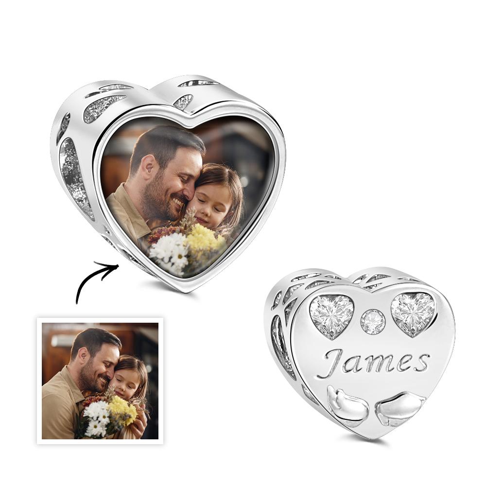 Custom Name Birthstone Heart Photo Charm Love Wings Heart Gift - soufeelus
