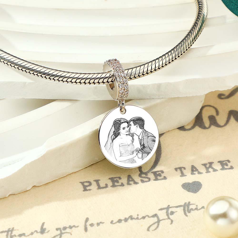 Custom Photo Engraved Charm Diamond Swing Couple Gift - soufeelus