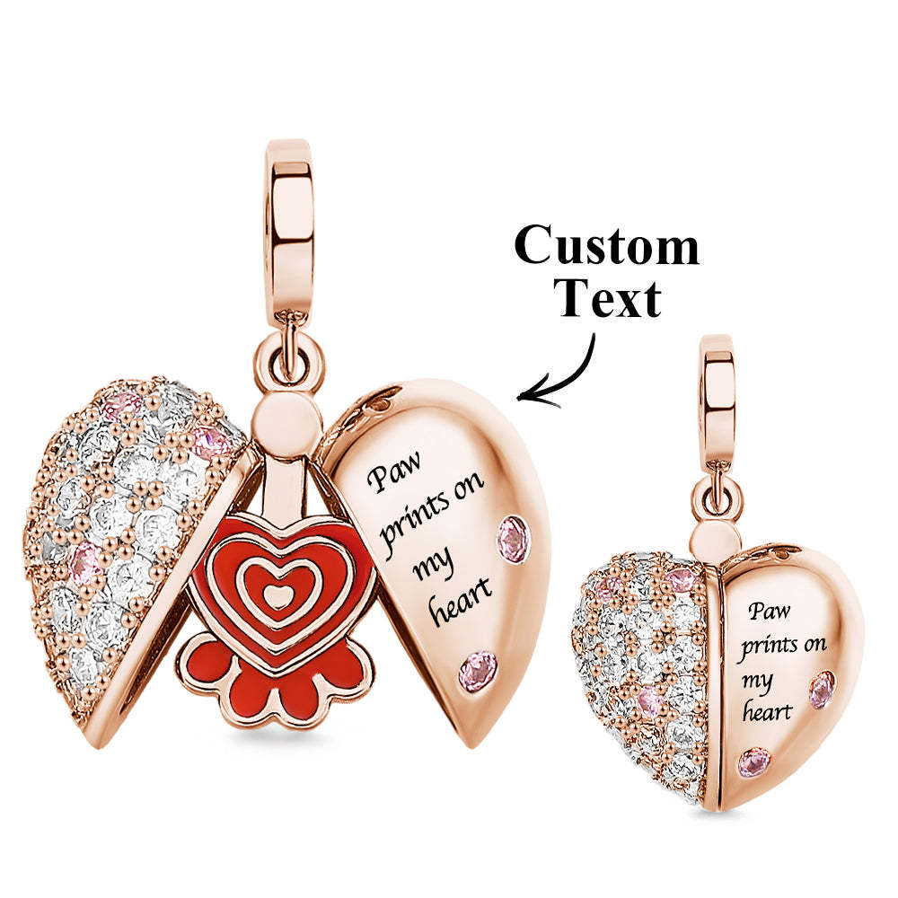 Custom Engraved Charm Love Paw Prints Diamond Gift - soufeelus