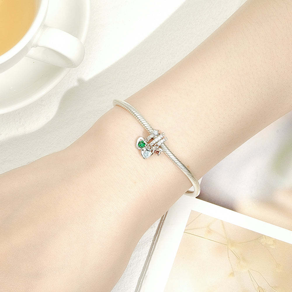 Custom Birthstone with Personalized Names Charm Heart Wings Gifts for Mom - soufeelus