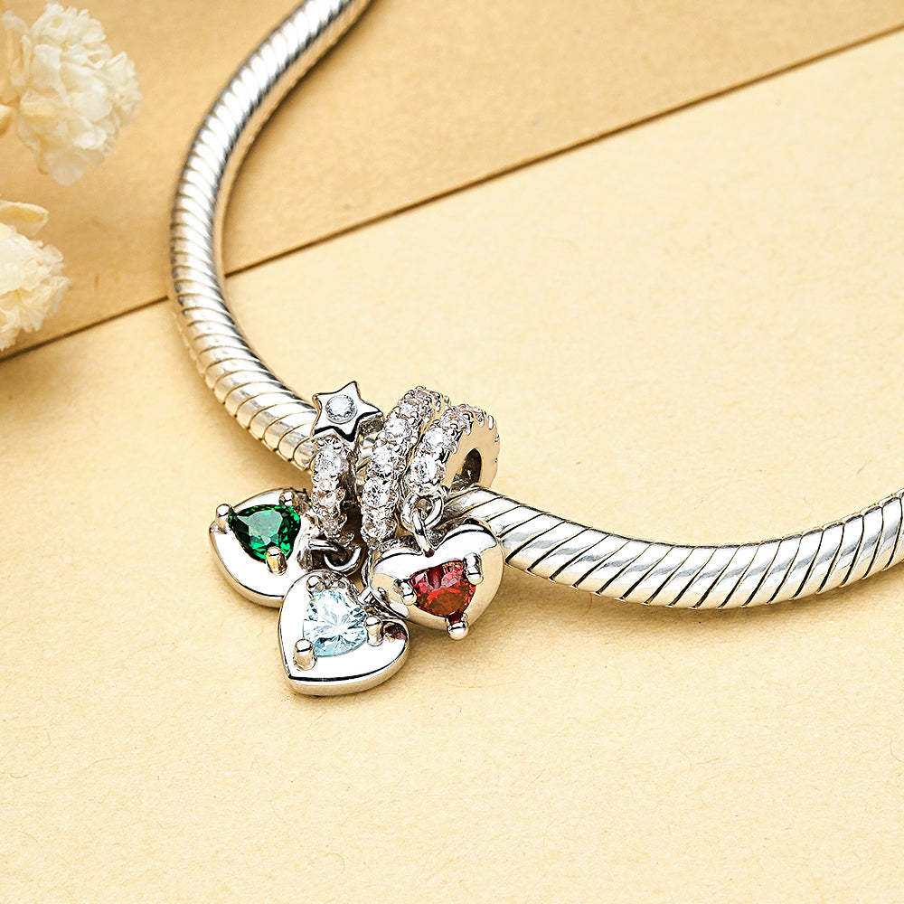 Custom Birthstone with Personalized Names Charm Heart Wings Gifts for Mom - soufeelus