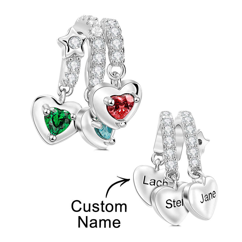 Custom Birthstone with Personalized Names Charm Heart Wings Gifts for Mom - soufeelus