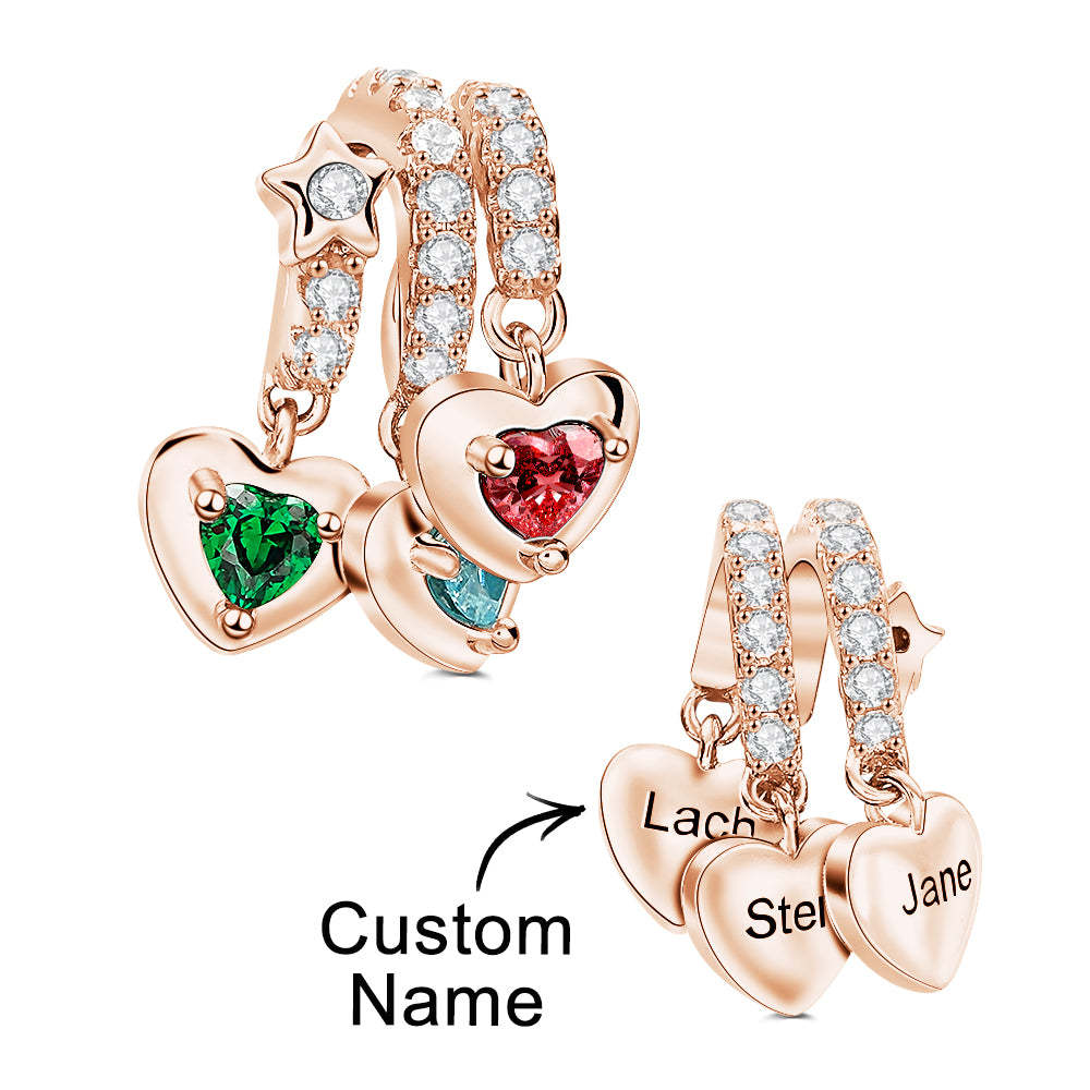 Custom Birthstone with Personalized Names Charm Heart Wings Gifts for Mom - soufeelus
