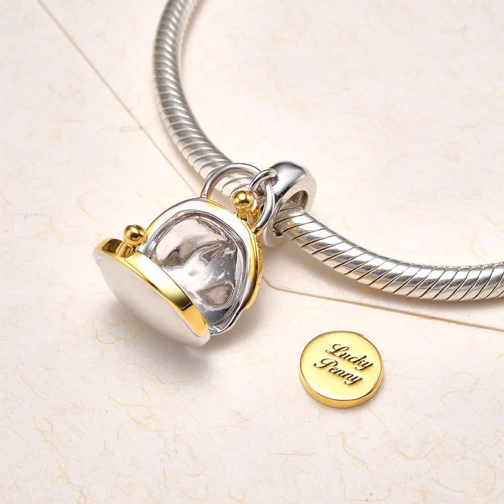 Custom Engraved Openable Charm Purse & Lucky Penny Pendant Gift For Her - soufeelus