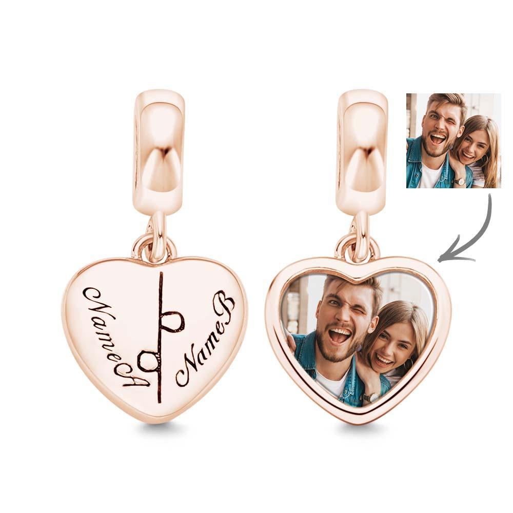 Custom Photo Engravable Name Heart Pendant Dangle Charm - soufeelus
