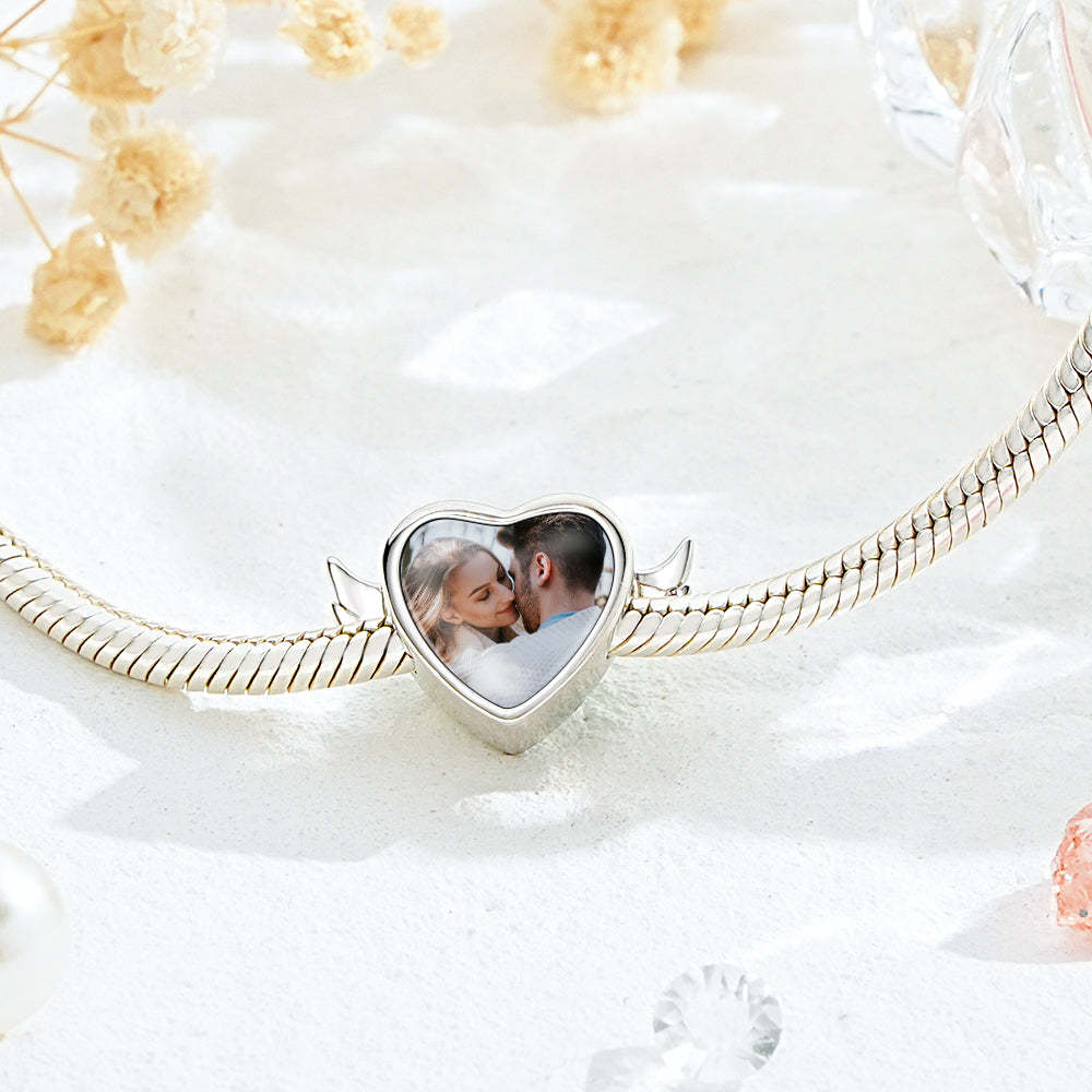 Custom Photo Charm Angel Opened Wings Heart - soufeelus