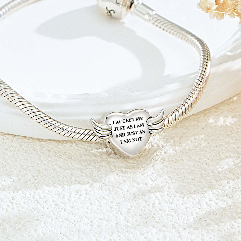 Custom Photo Charm Angel Opened Wings Heart - soufeelus