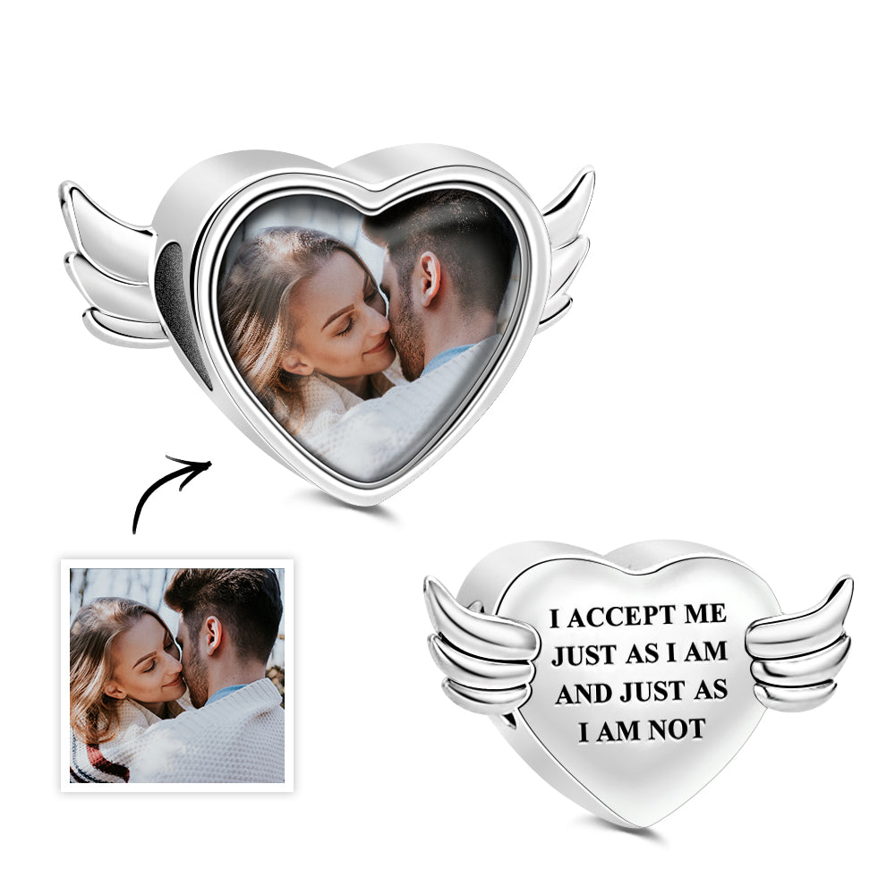 Custom Photo Charm Angel Opened Wings Heart - soufeelus