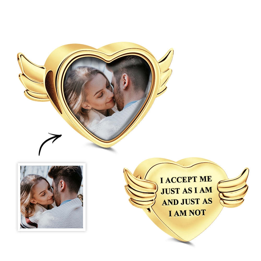 Custom Photo Charm Angel Opened Wings Heart - soufeelus