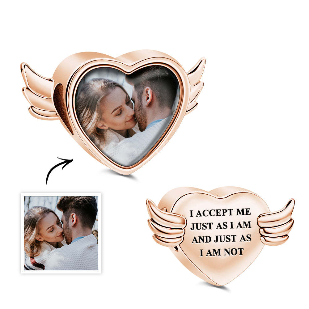 Custom Photo Charm Angel Opened Wings Heart - soufeelus