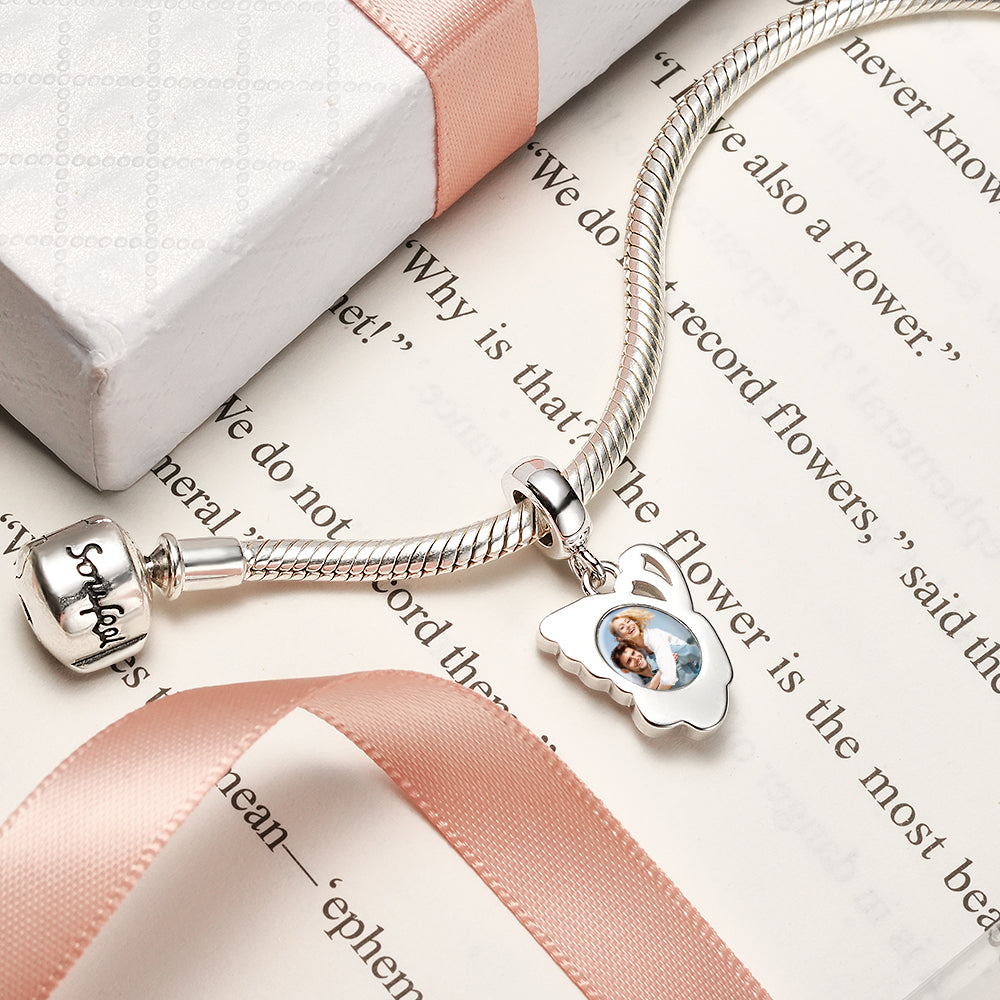 Custom Photo Charm Butterfly Wings Blue Diamond - soufeelus