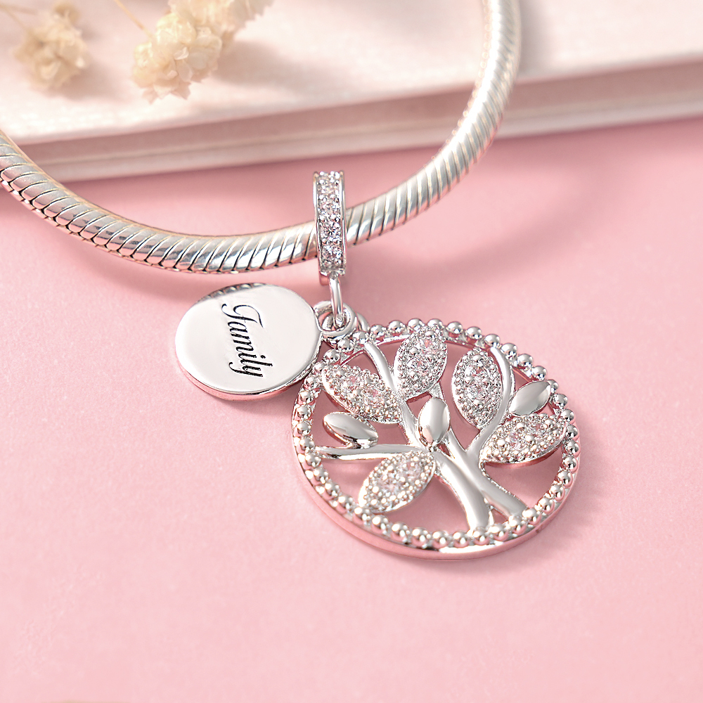 Engraving Charm Family Tree Charm Round Pendant Charm For Her - soufeelus