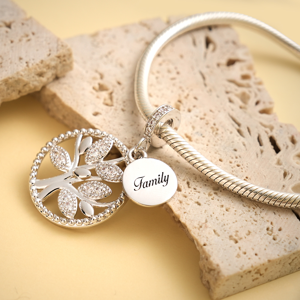 Engraving Charm Family Tree Charm Round Pendant Charm For Her - soufeelus