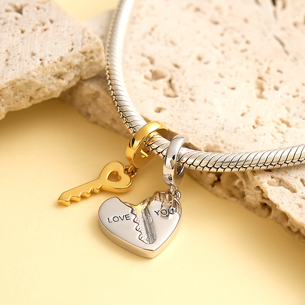 2pc Love You Heart Key Matching Couples Engraving Charm Bracelets or Necklaces - soufeelus