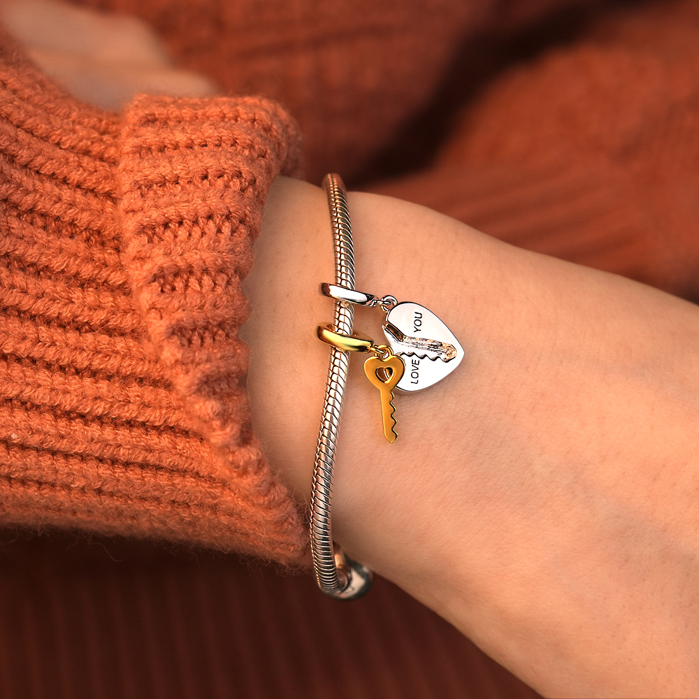 2pc Love You Heart Key Matching Couples Engraving Charm Bracelets or Necklaces - soufeelus