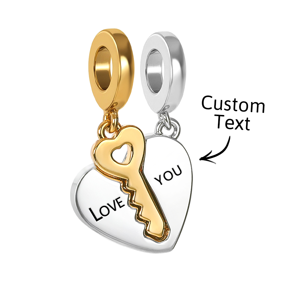 2pc Love You Heart Key Matching Couples Engraving Charm Bracelets or Necklaces - soufeelus