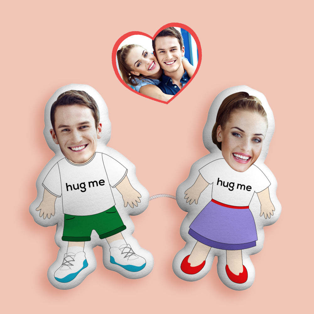 Custom Face Photo Pillow Couple Toy Plush Doll Link with a Line - soufeelus