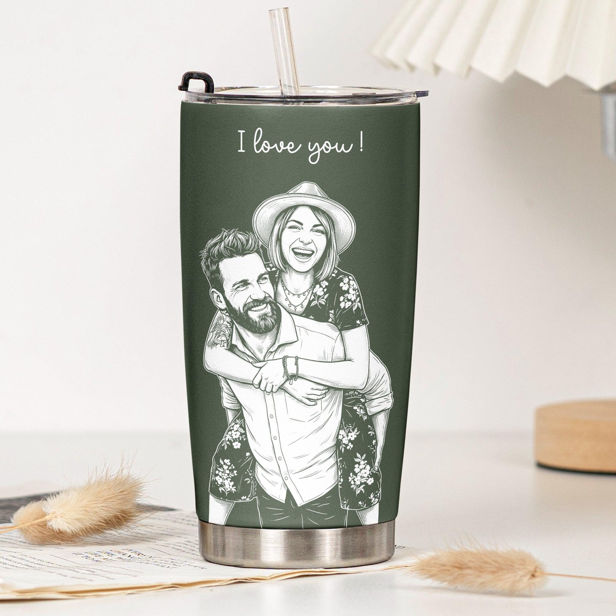 Custom Couple Photo Sketch Line Art Anniversary Gift For Him, Her - Personalized Tumbler Cup