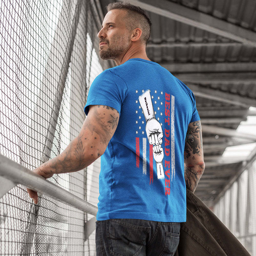 Personalized Fist Bump T-Shirt Custom Engraved Back Printed T-Shirt Father's Day Gift - soufeelus